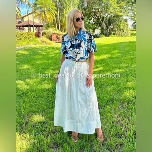 ZARA COTTON OYSTER WHITE EMBROIDERED EYELET MIDI SKIRT  (M)